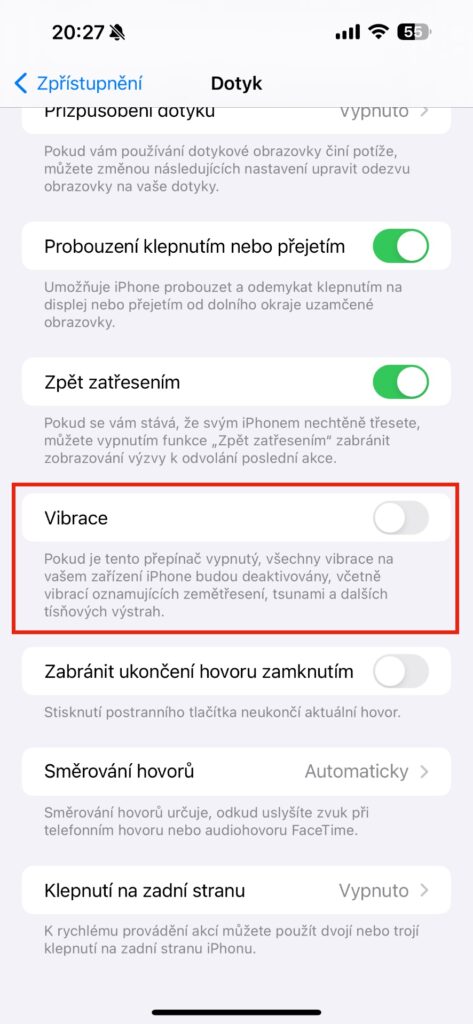 Návod jak vypnout vibrace na iPhone