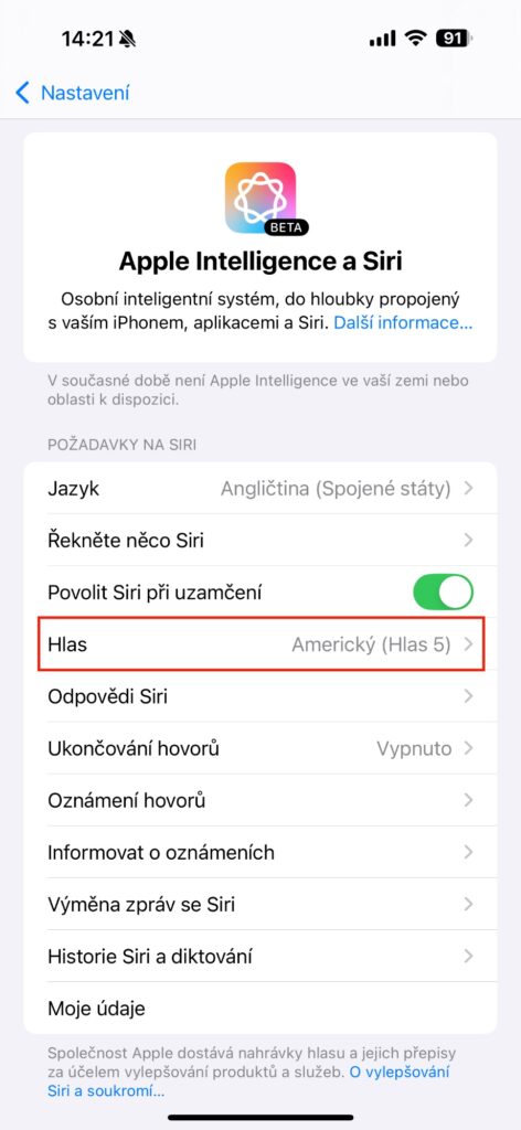Nastavení Siri