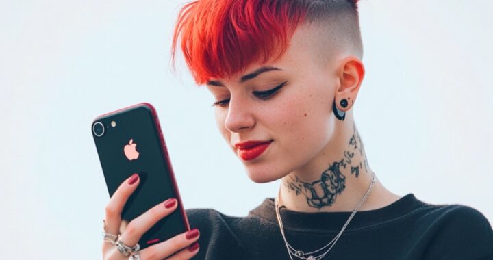 Nebinární osoba s Apple iPhonem a aplikací Siri